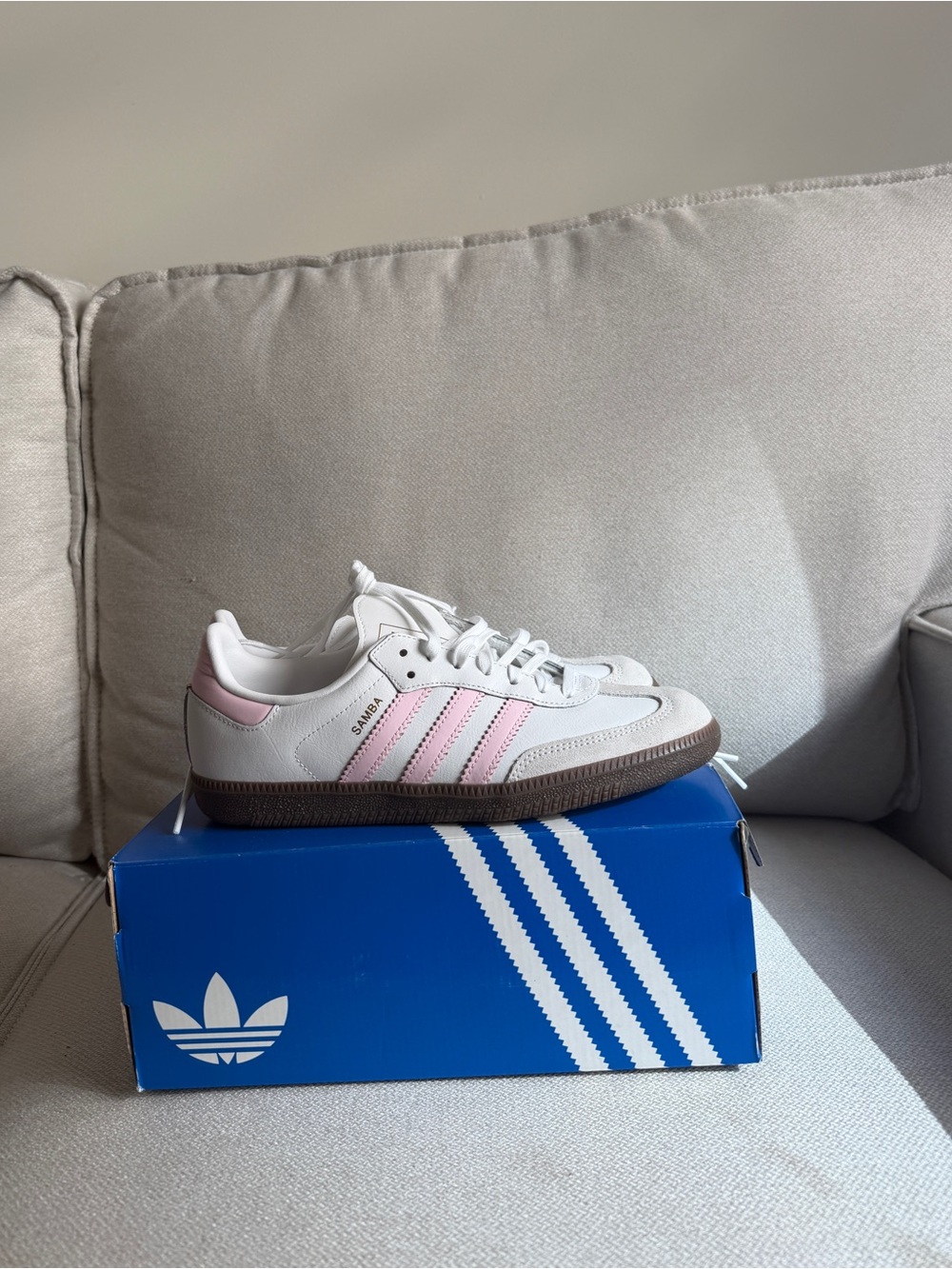 adidas Samba White Sneakers with Pink Stripes